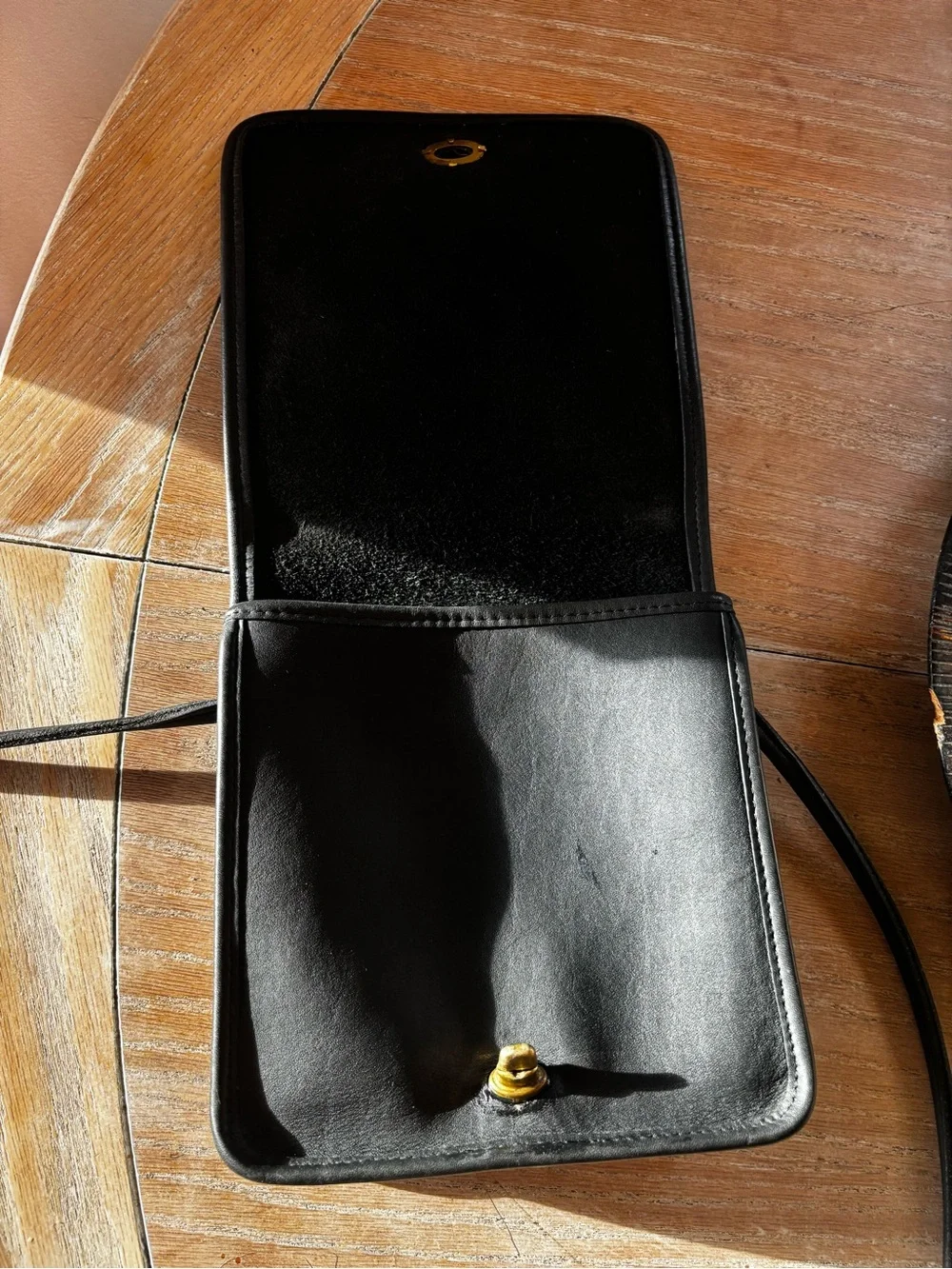 Coach VTG Black Leather Crossbody with Gold Turnlock